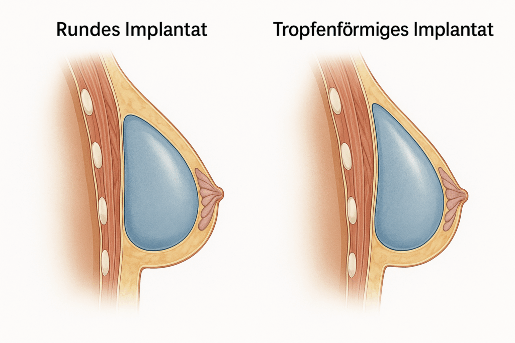 Grafik mit Gegenüberstellung eines runden und eines tropfenförmigen Implantats