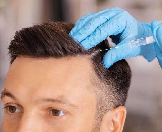 Mann erhält PRP-Behandlung für volleres und kraftvolles Haarwachstum